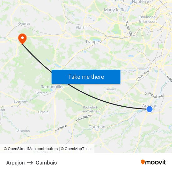 Arpajon to Gambais map