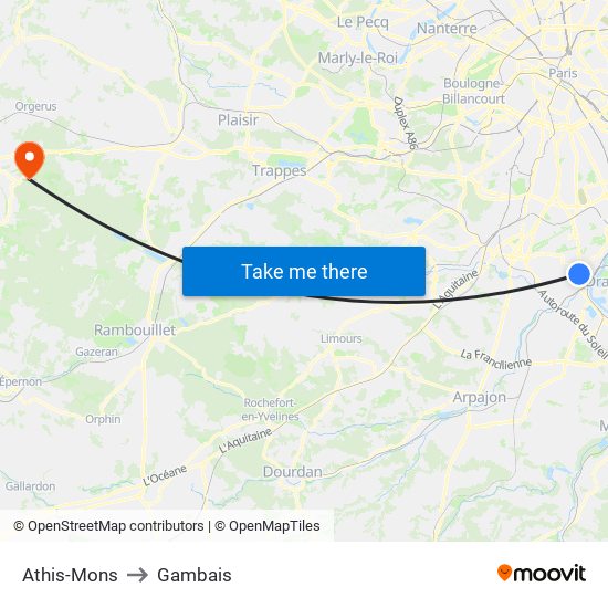 Athis-Mons to Gambais map