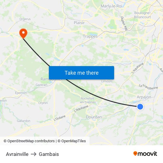 Avrainville to Gambais map