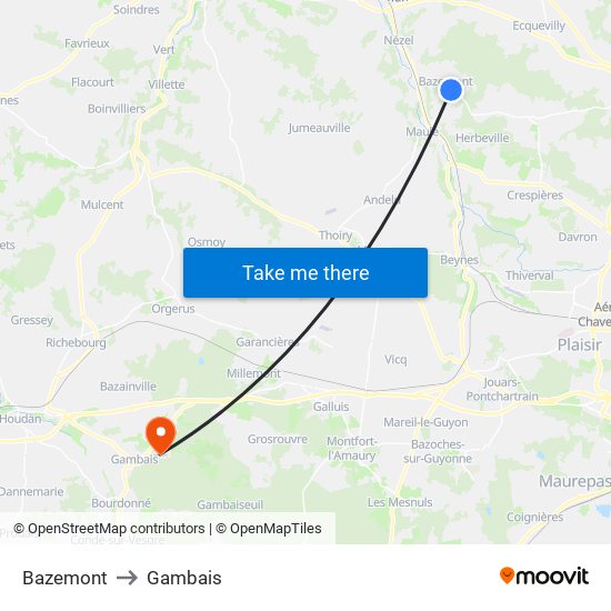 Bazemont to Gambais map