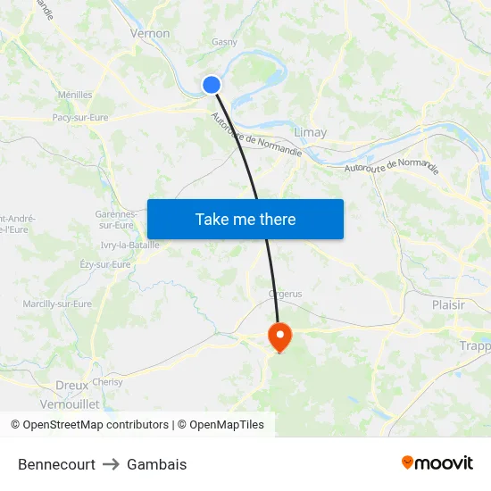 Bennecourt to Gambais map