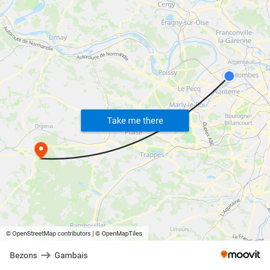 Bezons to Gambais map