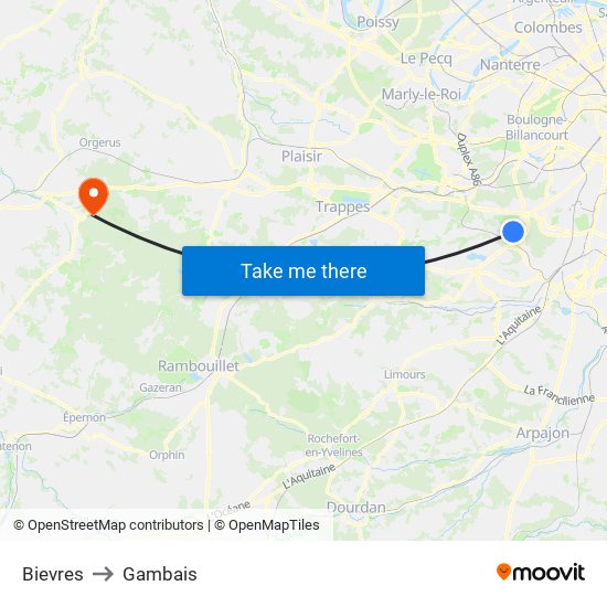 Bievres to Gambais map