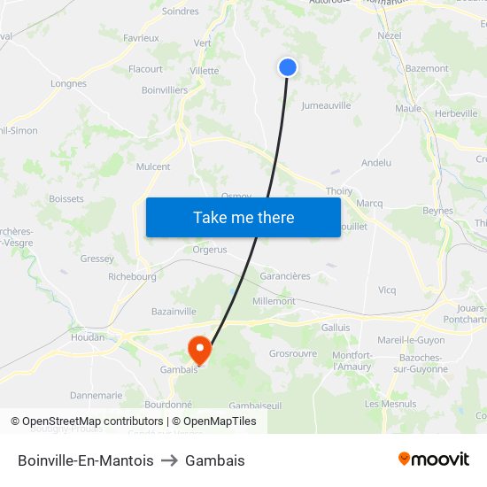 Boinville-En-Mantois to Gambais map