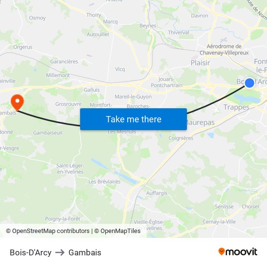 Bois-D'Arcy to Gambais map