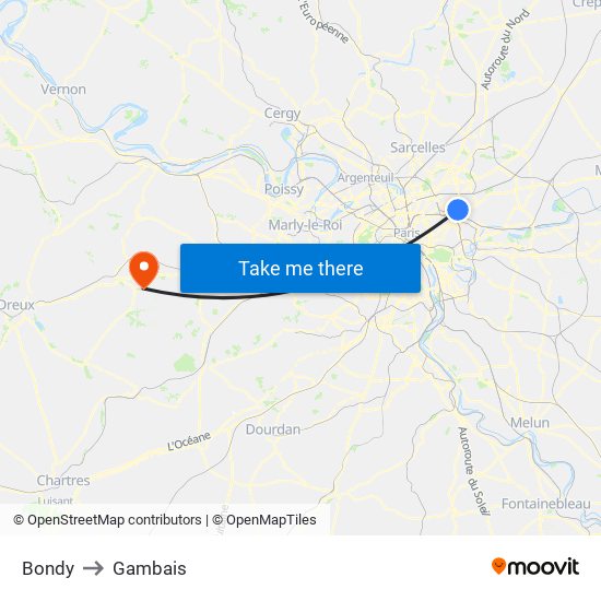 Bondy to Gambais map