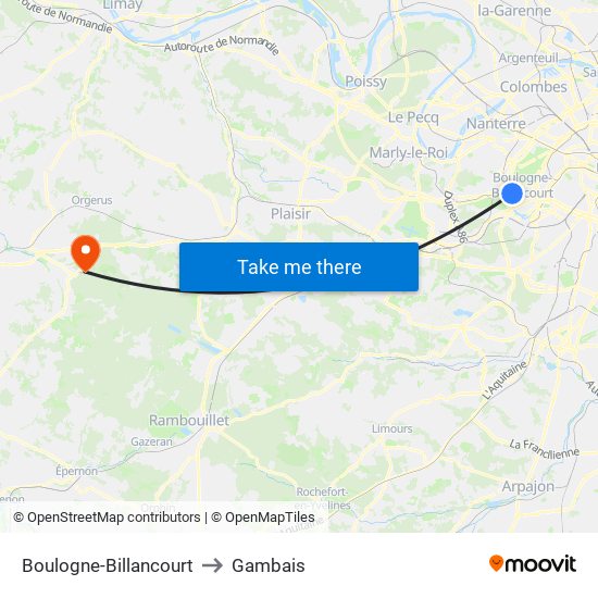 Boulogne-Billancourt to Gambais map