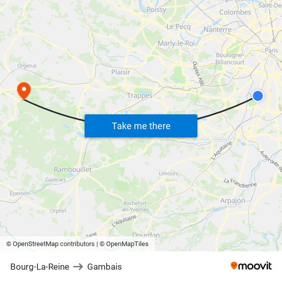 Bourg-La-Reine to Gambais map