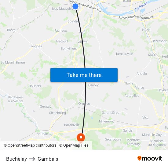 Buchelay to Gambais map