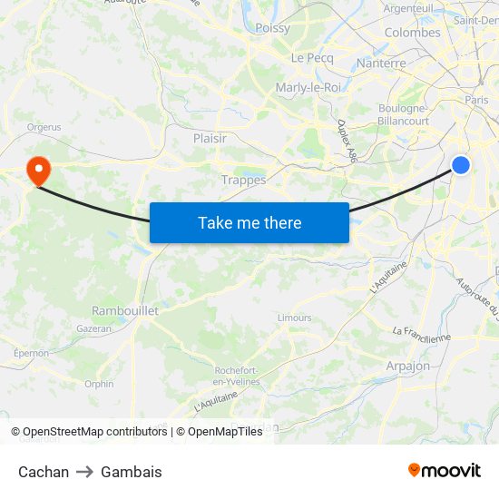Cachan to Gambais map