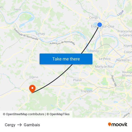 Cergy to Gambais map