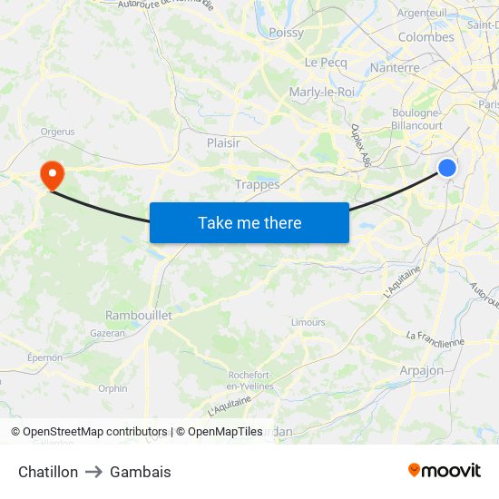 Chatillon to Gambais map