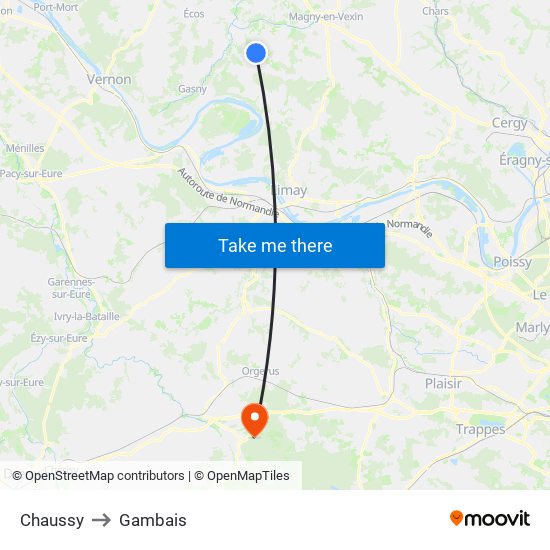 Chaussy to Gambais map