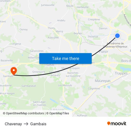 Chavenay to Gambais map