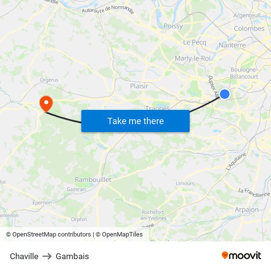 Chaville to Gambais map