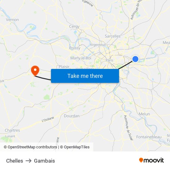 Chelles to Gambais map