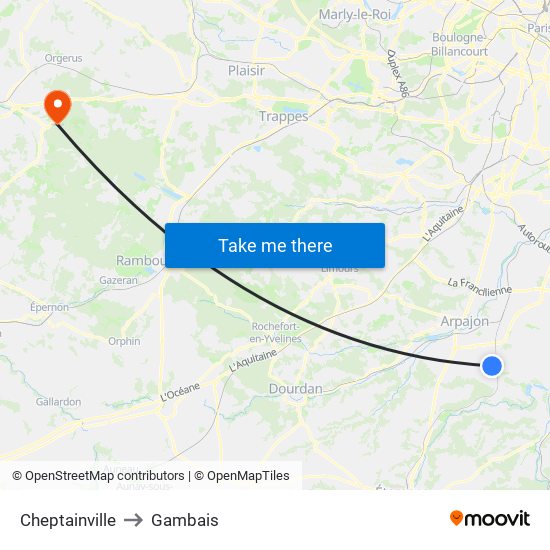 Cheptainville to Gambais map