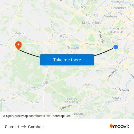 Clamart to Gambais map