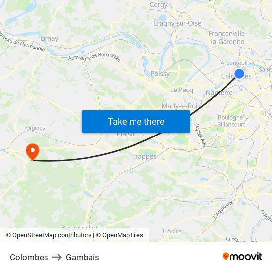 Colombes to Gambais map