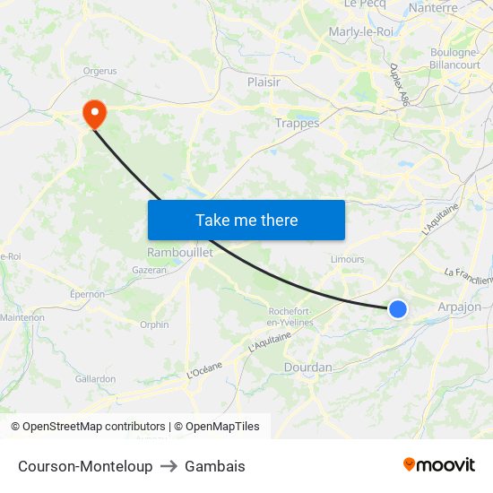 Courson-Monteloup to Gambais map