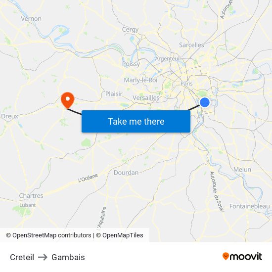 Creteil to Gambais map