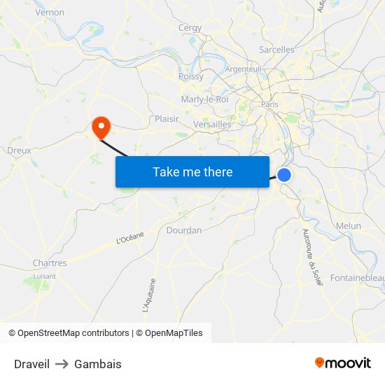 Draveil to Gambais map