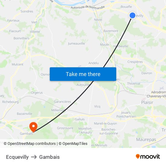 Ecquevilly to Gambais map