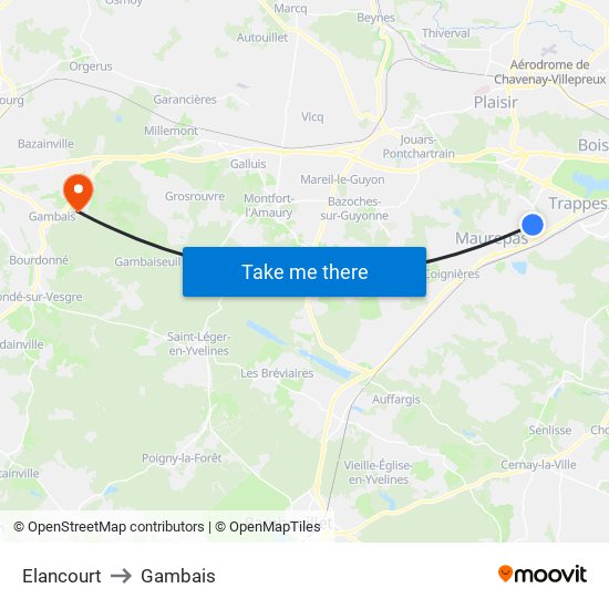 Elancourt to Gambais map