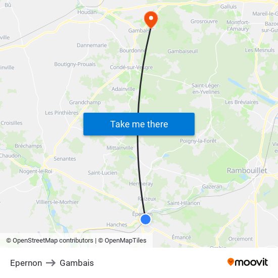 Epernon to Gambais map