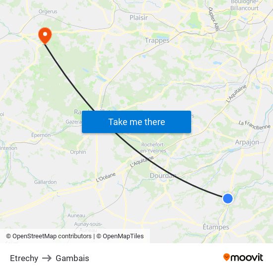 Etrechy to Gambais map