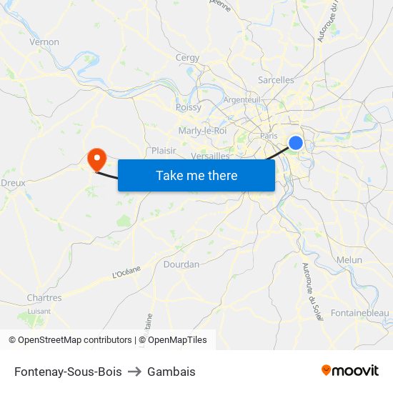 Fontenay-Sous-Bois to Gambais map