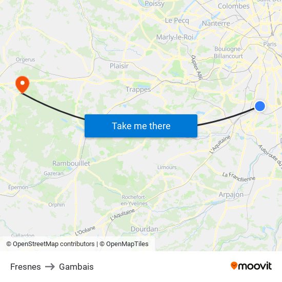 Fresnes to Gambais map