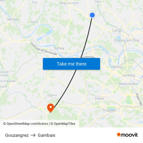 Gouzangrez to Gambais map
