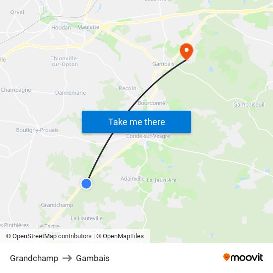 Grandchamp to Gambais map