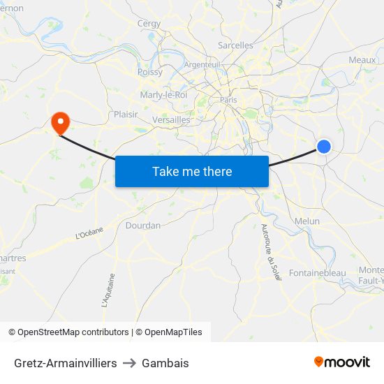 Gretz-Armainvilliers to Gambais map