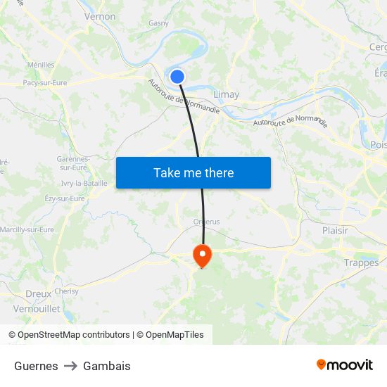 Guernes to Gambais map