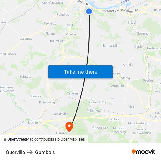 Guerville to Gambais map