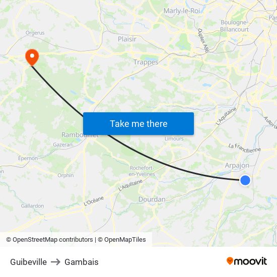 Guibeville to Gambais map
