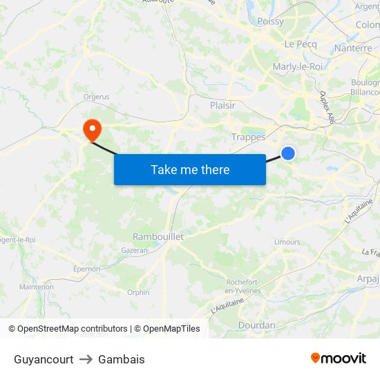 Guyancourt to Gambais map
