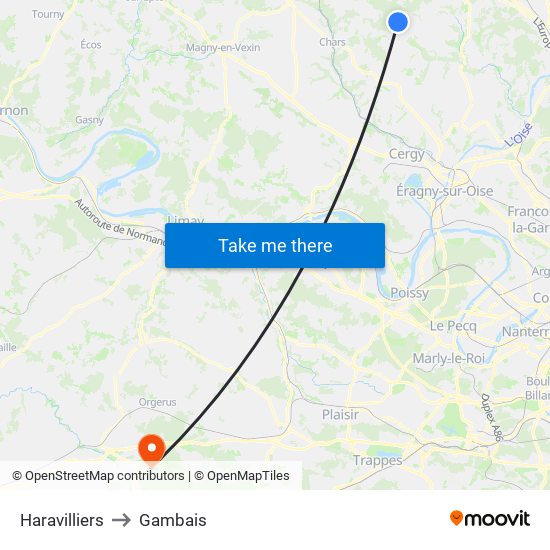 Haravilliers to Gambais map