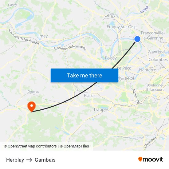 Herblay to Gambais map
