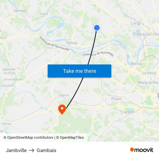 Jambville to Gambais map