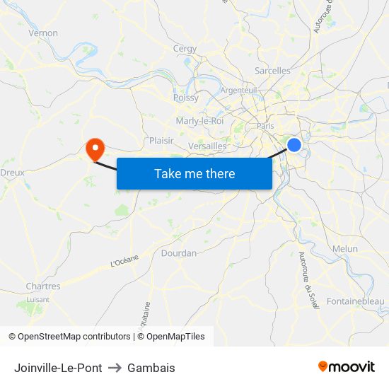 Joinville-Le-Pont to Gambais map
