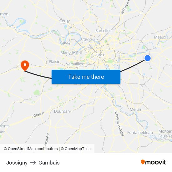 Jossigny to Gambais map