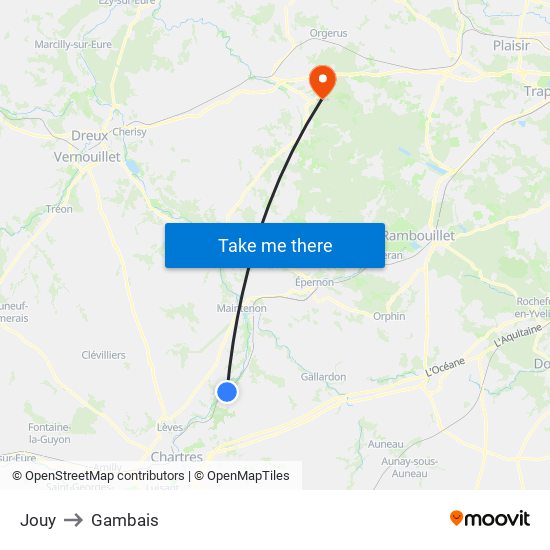 Jouy to Gambais map