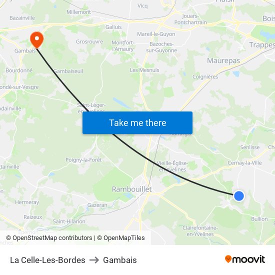 La Celle-Les-Bordes to Gambais map