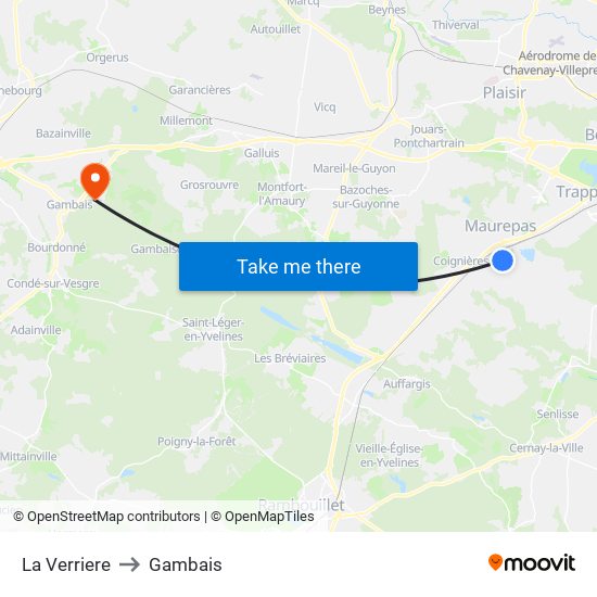 La Verriere to Gambais map