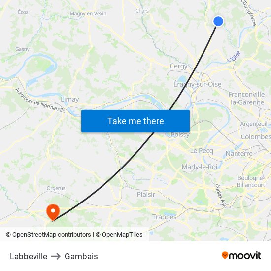 Labbeville to Gambais map