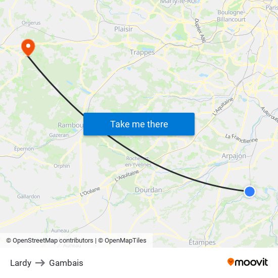 Lardy to Gambais map