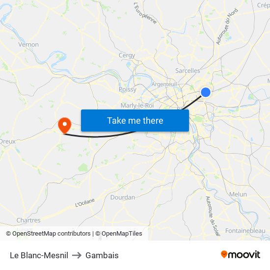 Le Blanc-Mesnil to Gambais map